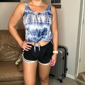 Blue and white washed crop top with tie